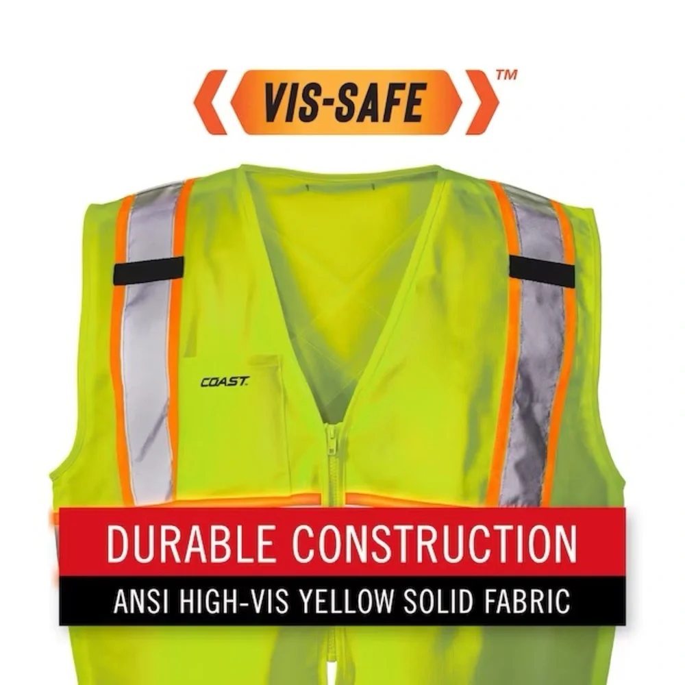 Coast L/Xl Yellow Polyester High Visibility Reflective Safety Vest